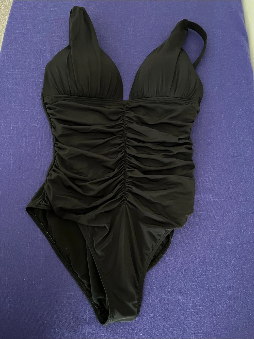 Black Ruched Slenderizing One-Piece Swimsuit - Picture 4 of 7